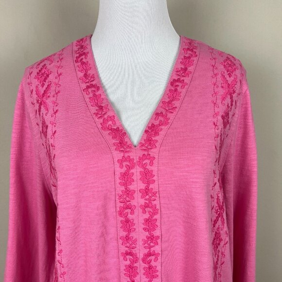 Soft Surroundings Tunic Top Womens Petite‎ Medium PM Pink Embroidered V-Neck 3/4 - Picture 3 of 11